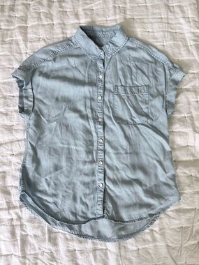 Lola River Denim Shirt in Blue, Short Sleeve, Button Down, with Pocket | S